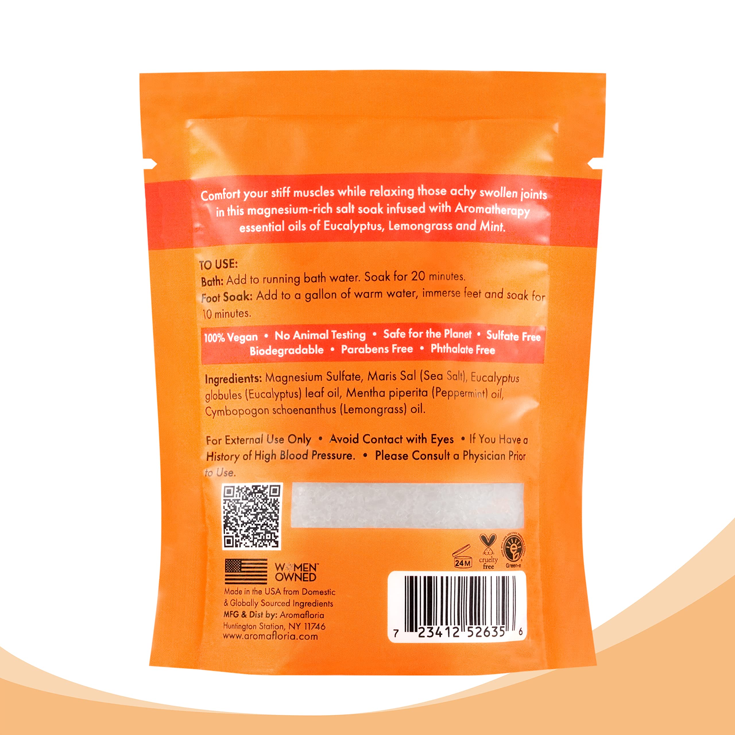 Muscle Recovery Bath Salts with Eucalyptus, Lemongrass & Mint - 4 oz Travel Size Mineral Soak - 3 Pack for Post-Workout Relaxation & Stress Relief