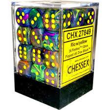 Chessex D6 36 Pack - Rio Style Yellow Festive 12mm Pipped D6 Dice Set for Tabletop RPGs, Board Games & Collectors