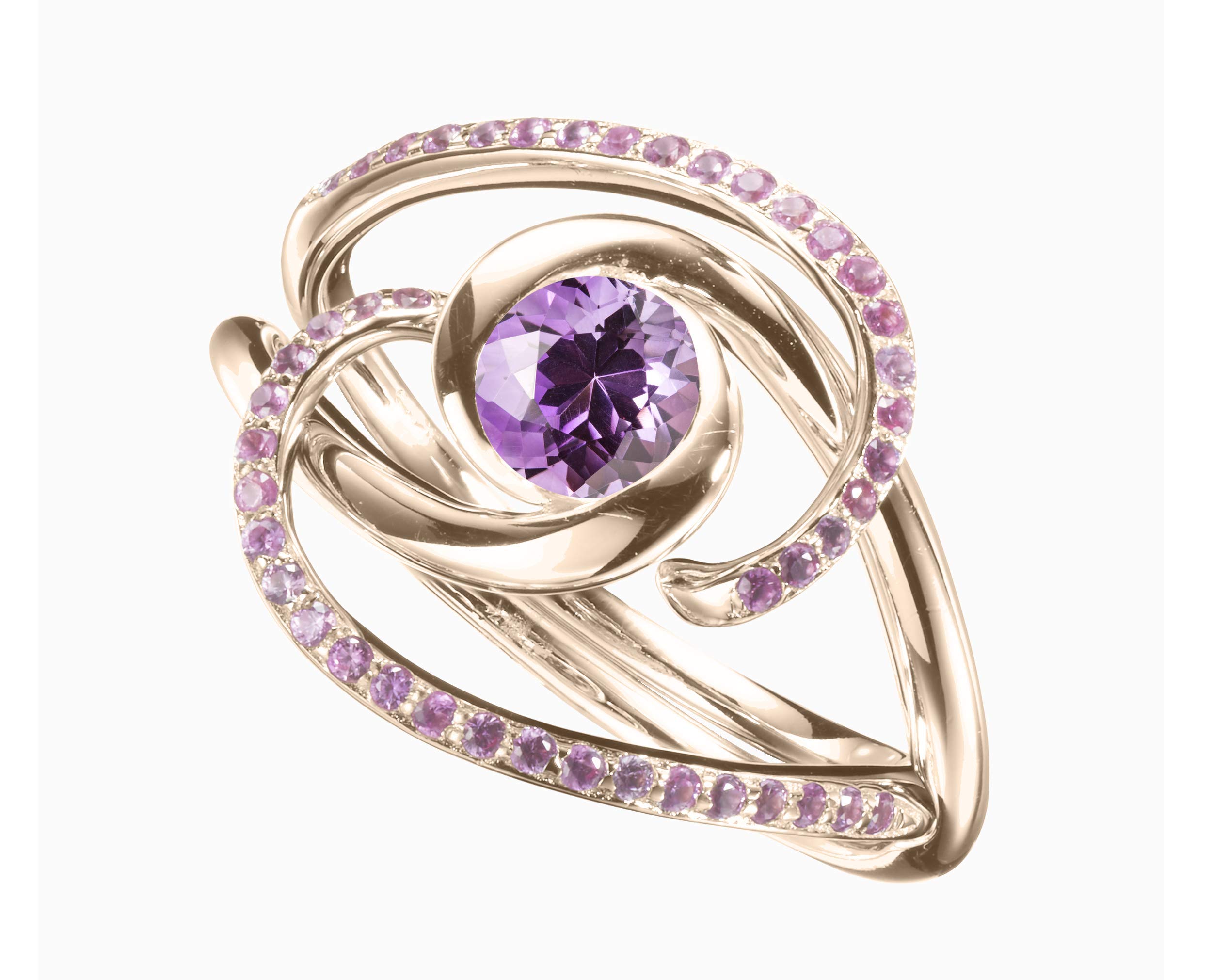 Majade Minimalist Amethyst Engagement Ring - Solitaire Wedding Ring in 14K Yellow Gold, February Birthstone, Bezel Set Curved Band | Unique Non-Diamond Alternative for Proposals, Anniversaries & Everyday Wear