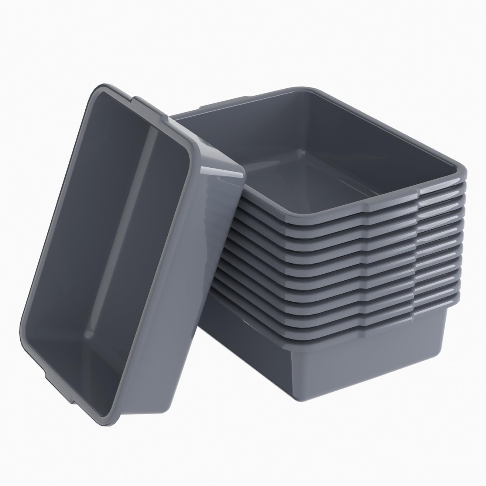 12-Pack Gray Commercial Plastic Bus Tubs – 13L Restaurant Dishwashing Containers for Kitchen, Food Service & Catering Use