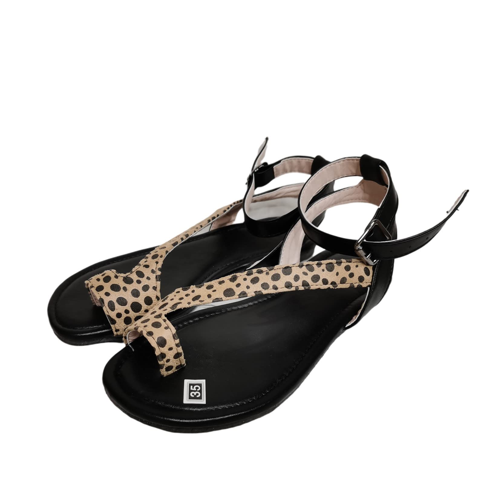 Oiangi Women's Leopard Print Flat Sandals - Fashion Ankle Strap Buckle Open Toe Casual Shoes | Comfortable Summer Beach Sandals for Walking, Vacation & Outdoor Activities