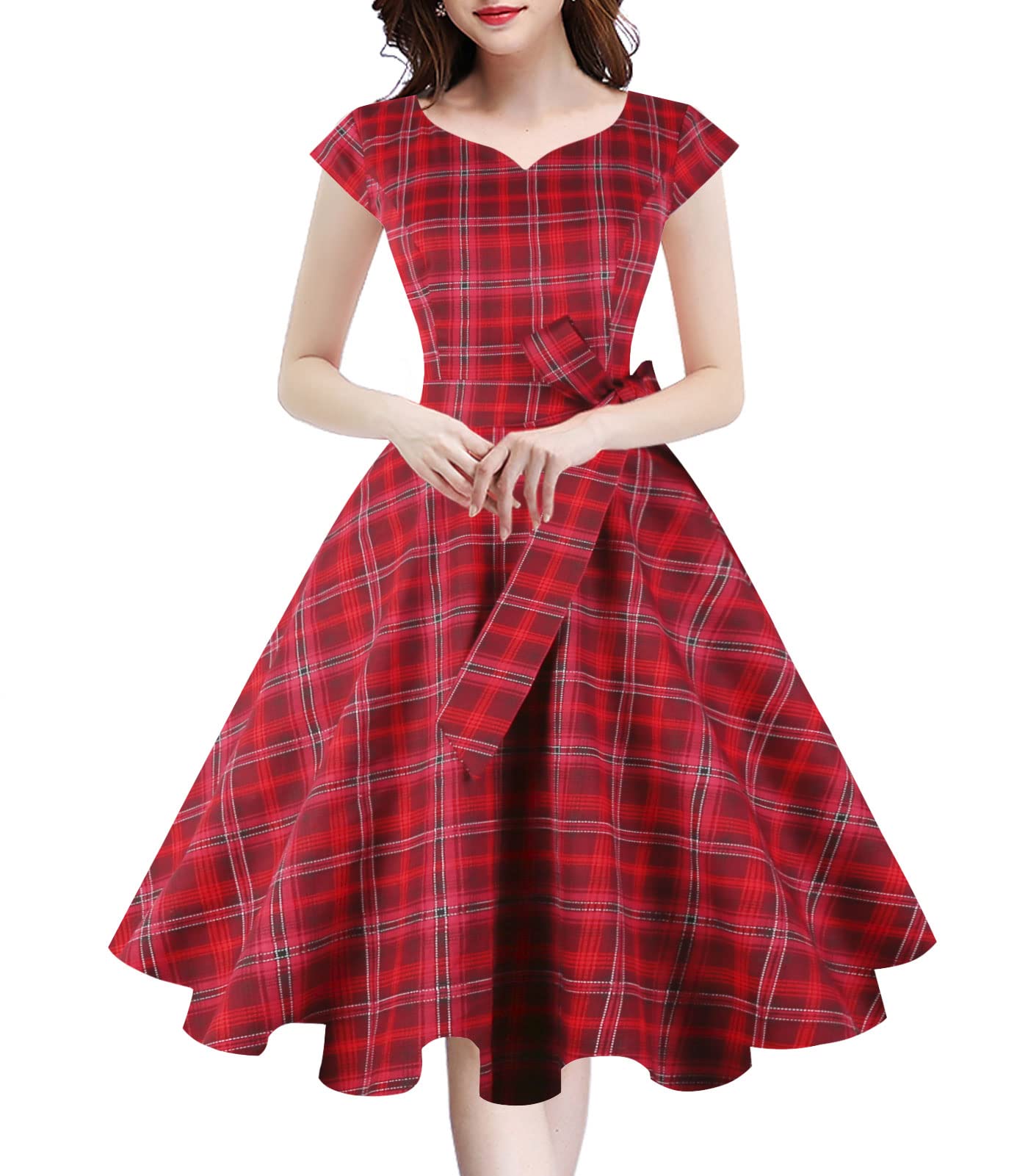 Vintage 1950s Retro Swing Dress for Women - Cap Sleeve Cocktail Party Dress | Kingfancy | Perfect for Swing Dancing, Cocktail Parties, and Vintage-Themed Events