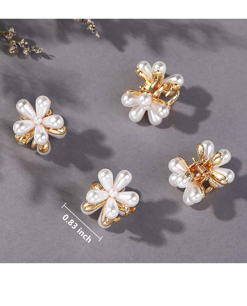 VSAKSH 5-Piece Mini Pearl Hair Claw Clips with Floral Design - Cute Hair Barrettes for Women & Girls | Perfect for School, Parties & Everyday Hairstyles