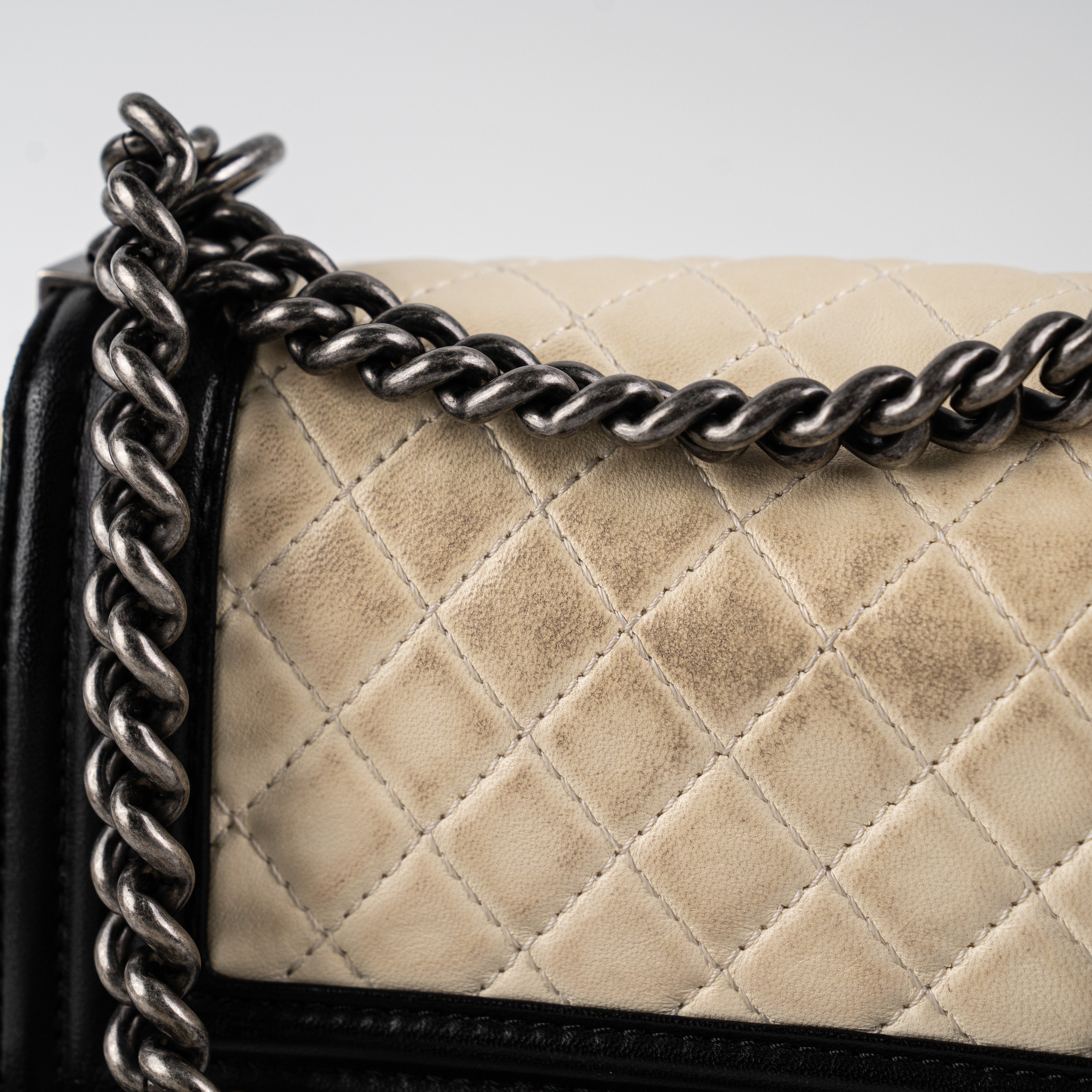 Chanel Small Boy Bag in Cream Black Lambskin Leather - Luxury Crossbody Shoulder Bag for Women, Perfect for Date Night & Evening Events