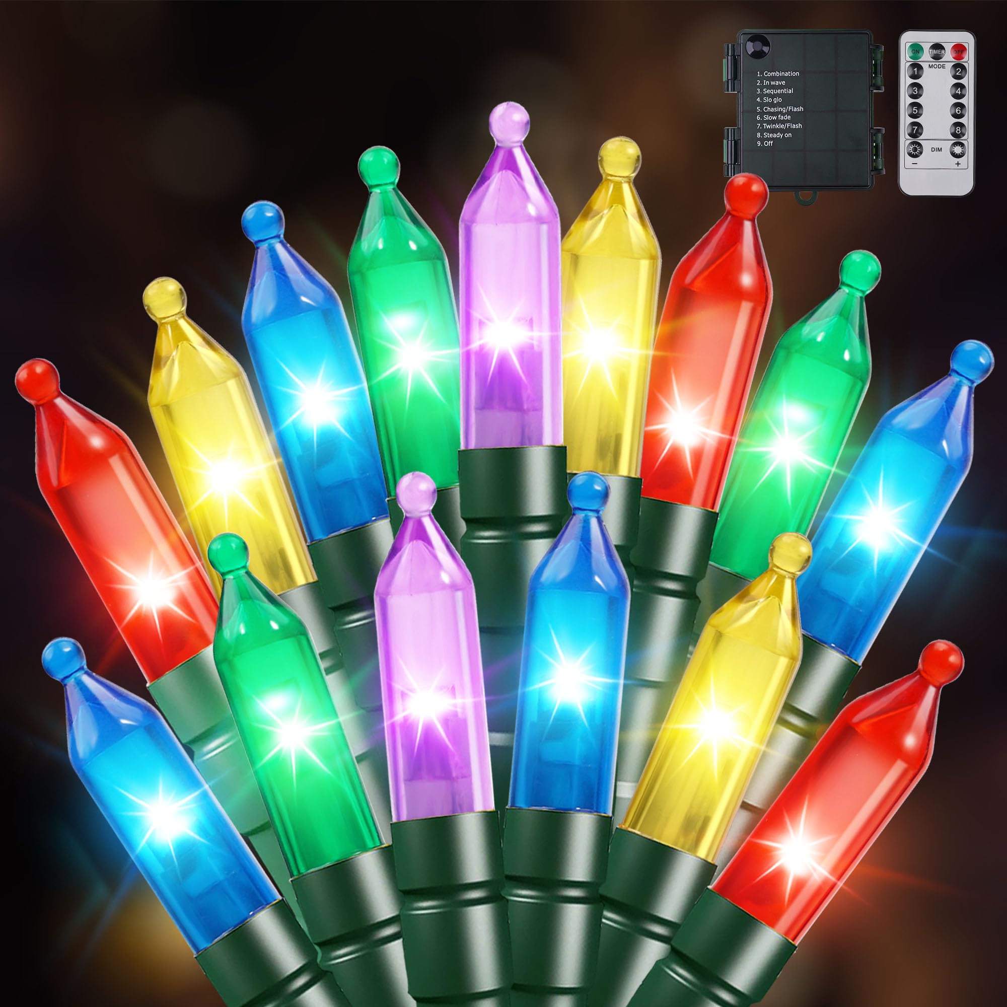 100 LED Christmas String Lights with Remote - 33ft Mini Bulb Battery Operated Fairy Lights for Indoor & Outdoor Decor - Perfect for Christmas Tree, Garland, Yard, Roof, Dorm, Party & Wedding Decorations - Multi Color