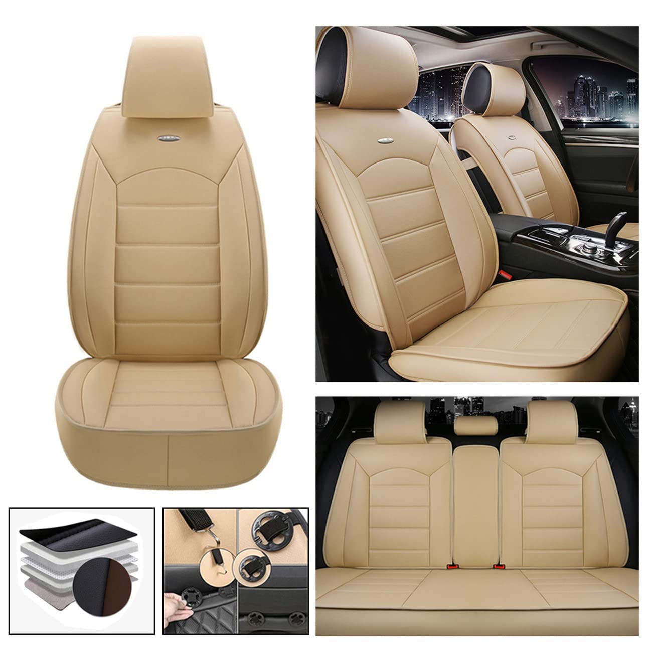 Luxury Car Seat Covers for Mitsubishi Mirage G4 2017-2021 - Premium Comfort, Anti-Slip, All-Weather Protection, Full Coverage, Airbag Compatible Beige Seat Protectors - Perfect for Daily Commute, Road Trips and Family Travel