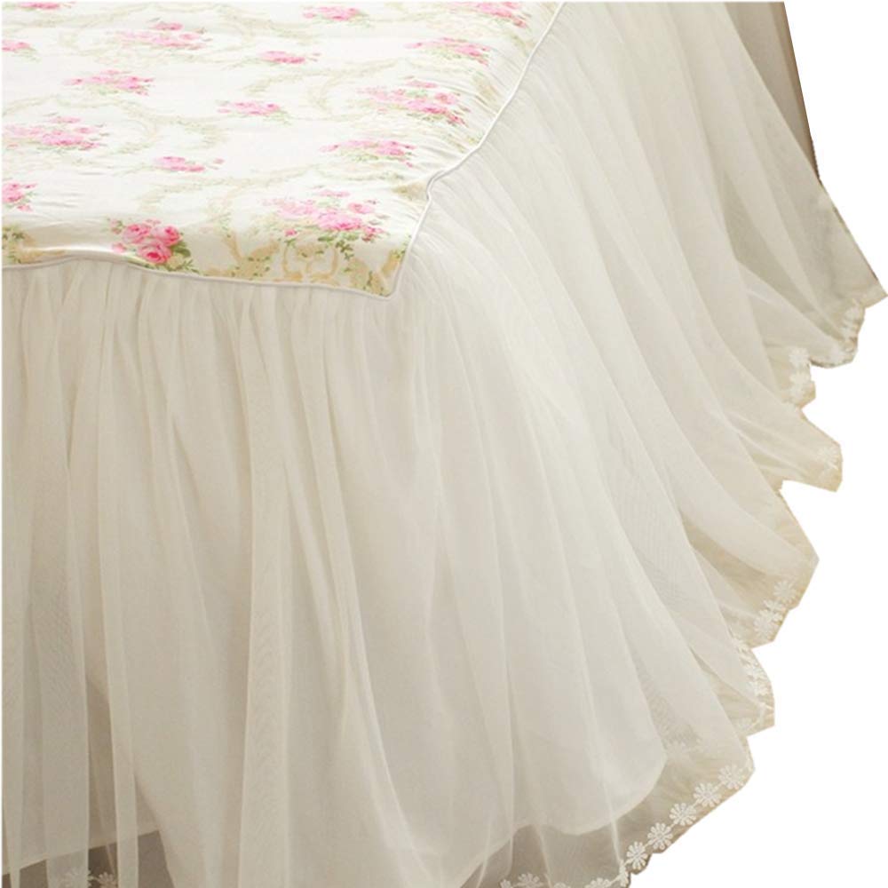 LELVA Twin Size Dust Ruffle Bed Skirt - 18 Inch Deep Drop Wrap Around Lace Platform Bedding, Cotton Floral Design for Girls Room - Perfect for Dorm, Guest Room & Kids Bedroom Decor