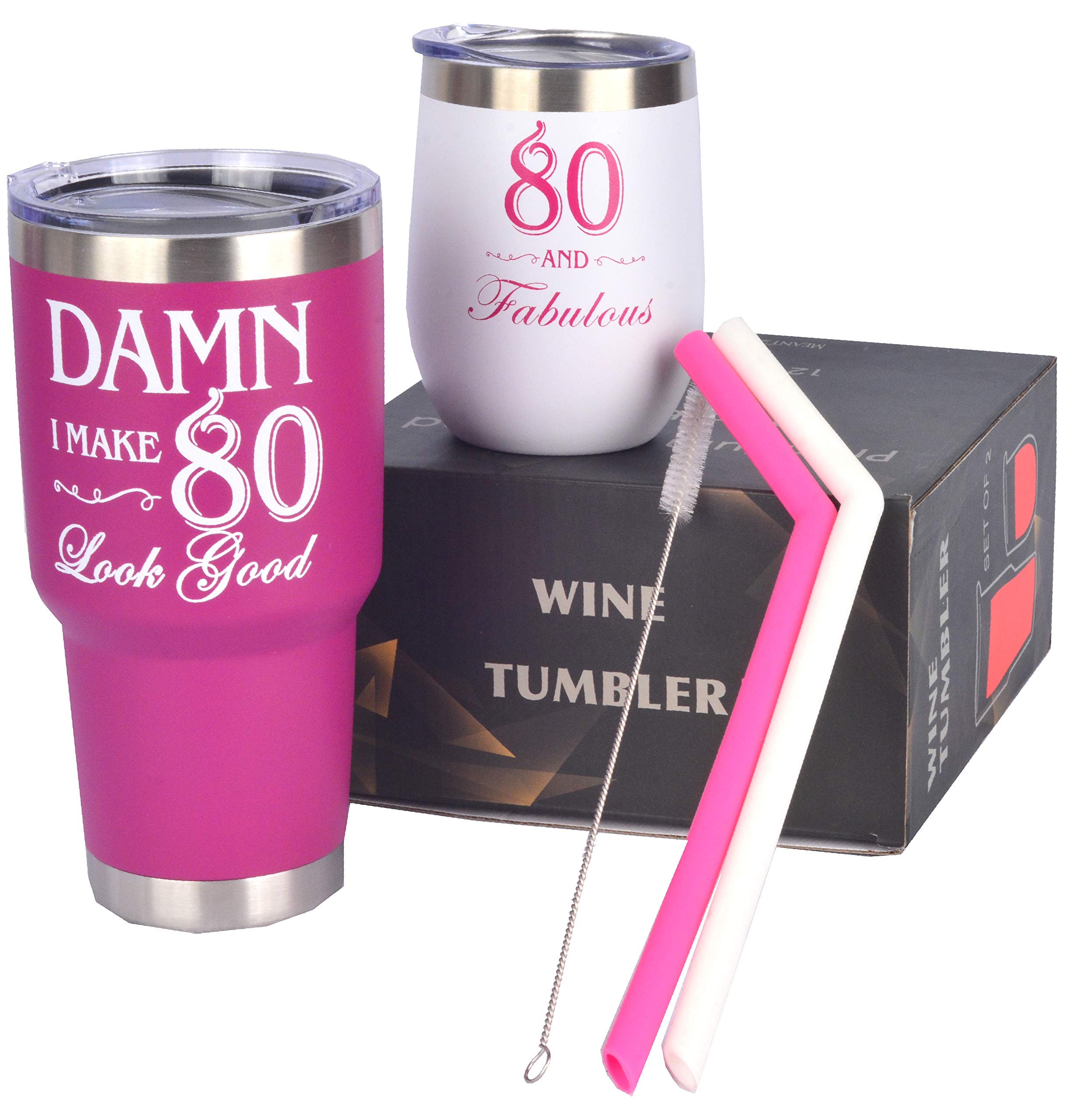 MEANT2TOBE 80th Birthday Gifts for Women - 80 and Fabulous Tumbler Set with Lid & Straw | Insulated Stainless Steel Cup for Mom, Sister, Her | Perfect 80th Birthday Present Idea for Coffee, Tea & Cold Drinks at Home, Office or Travel