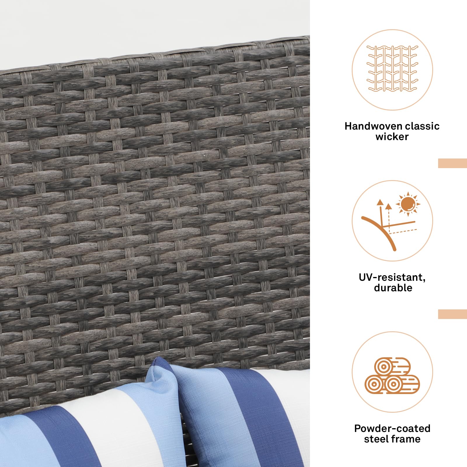 **SUNSITT Outdoor Wicker Loveseat with Cushions – 2-Seater PE Rattan Sofa with Lumbar Pillows, Grey Wicker & Grey Cushions – Durable Steel Frame – Perfect for Patio, Backyard, Garden, Poolside & Porch Relaxation**