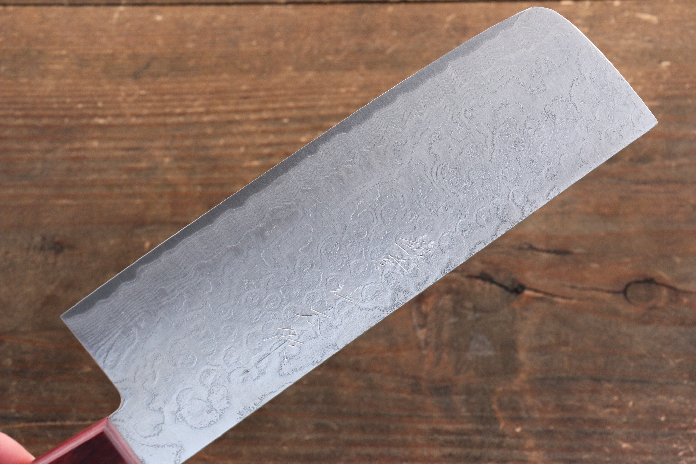 Premium Nao Yamamoto SG2 Damascus Nakiri Knife 165mm - Japanese Chef Knife with Migaki Finish & Red Pakka Wood Handle - Perfect for Slicing Vegetables, Herbs & Sushi Prep