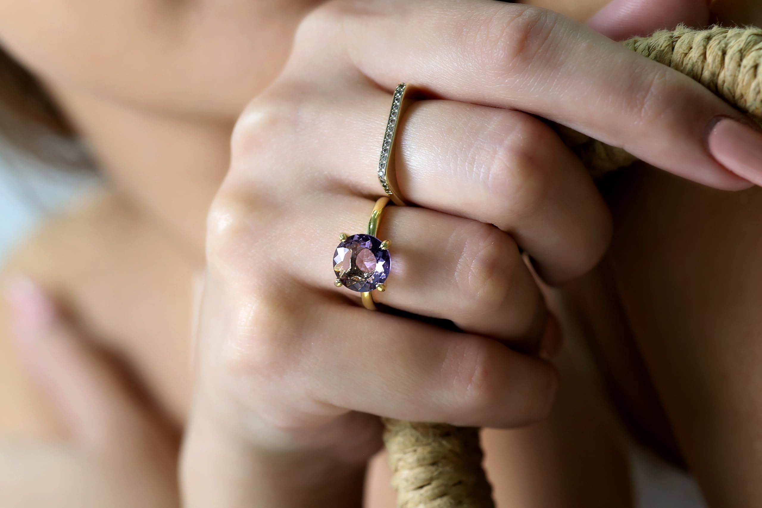14K Rose Gold Amethyst Ring for Women - February Birthstone Jewelry with Prong Setting - Elegant Engagement & Promise Ring - Perfect for Valentine's Day, Anniversary & Special Occasions