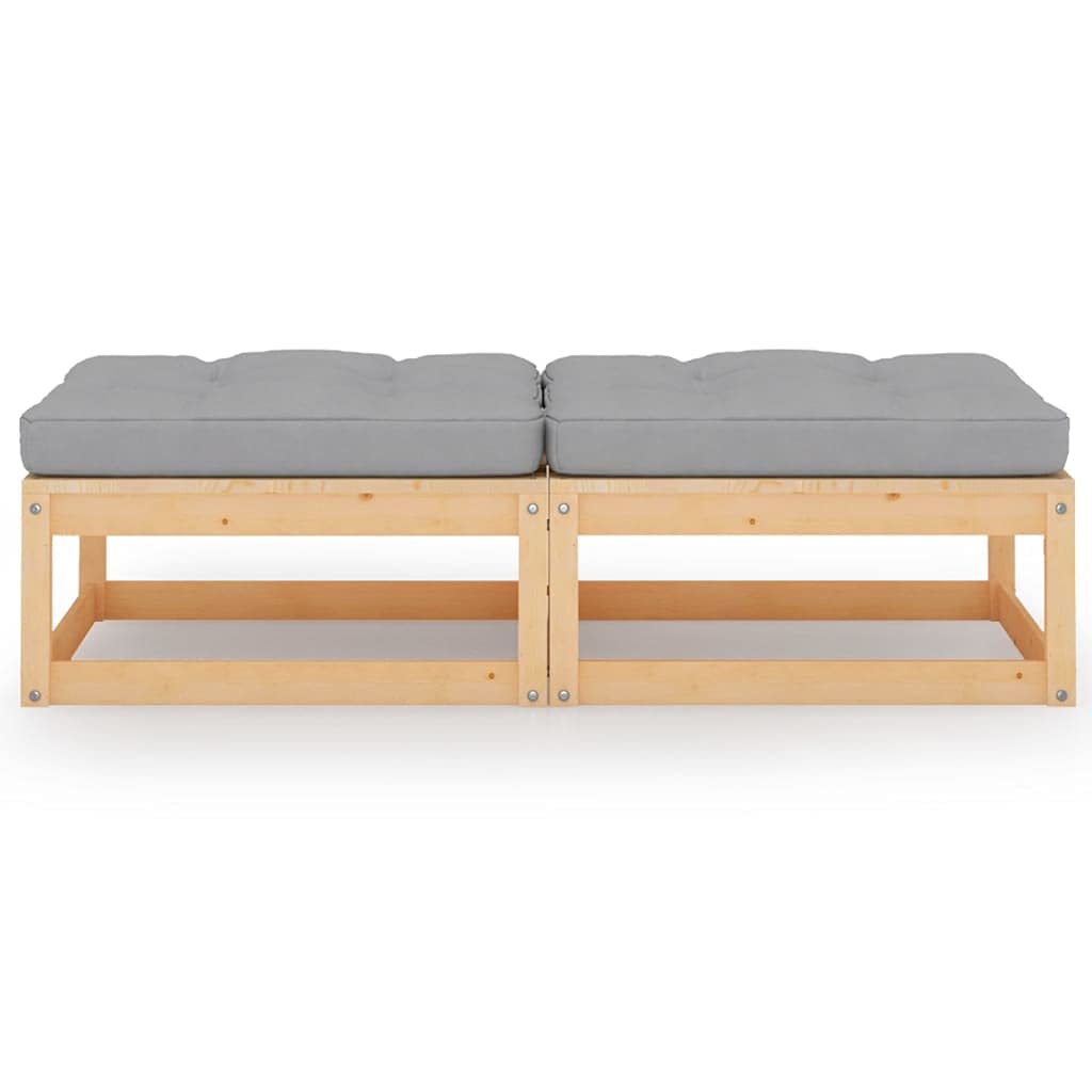 vidaXL Solid Wood Pine Patio Footstools with Cushions, Set of 2 – Outdoor Gray Cushioned Footrests with Modular Design, Easy Assembly – Perfect for Garden, Deck, Poolside & Patio Relaxation