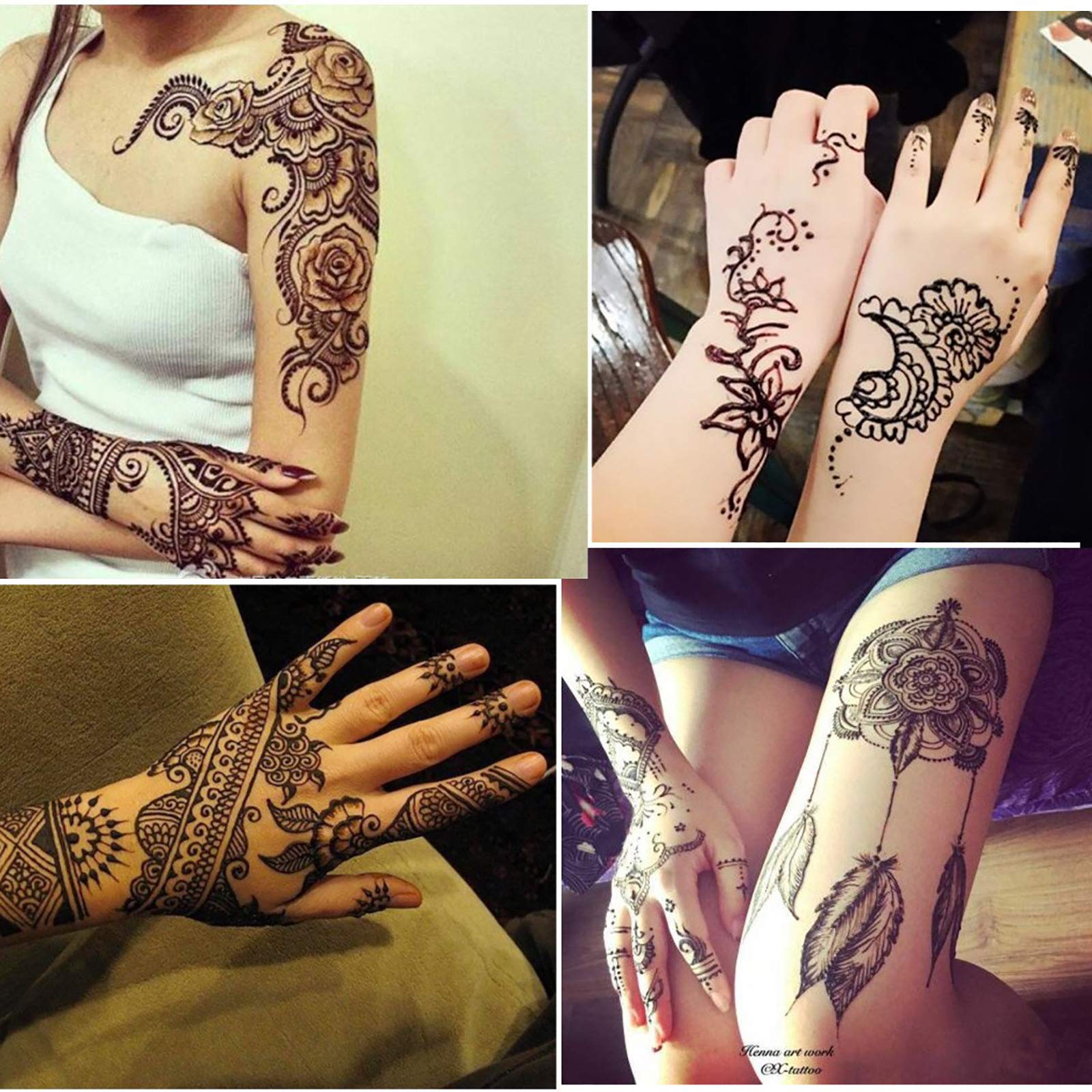 Temporary Tattoos Kit - 4Pcs Semi-Permanent Tattoo Paste Cones, DIY Body Art for Women, Men & Kids | Includes 3 Colors, 20Pcs Adhesive Stencils, 1 Bottle & 4 Nozzles | Perfect for Summer Parties, Festivals & Creative Play
