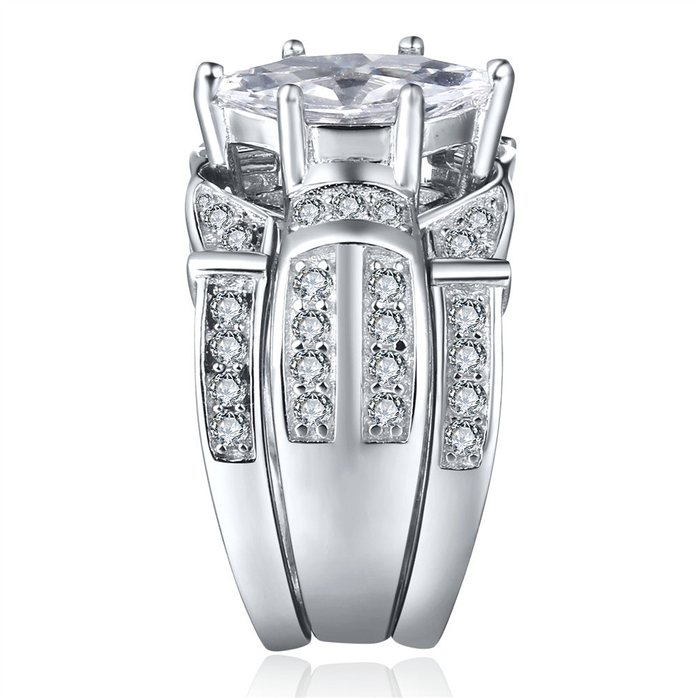 MABELLA Sterling Silver Cubic Zirconia Marquise Wedding Ring Set for Women - 3 Piece Bridal Jewelry Set, Elegant Anniversary Gift for Her, Perfect for Engagement, Wedding & Special Occasions