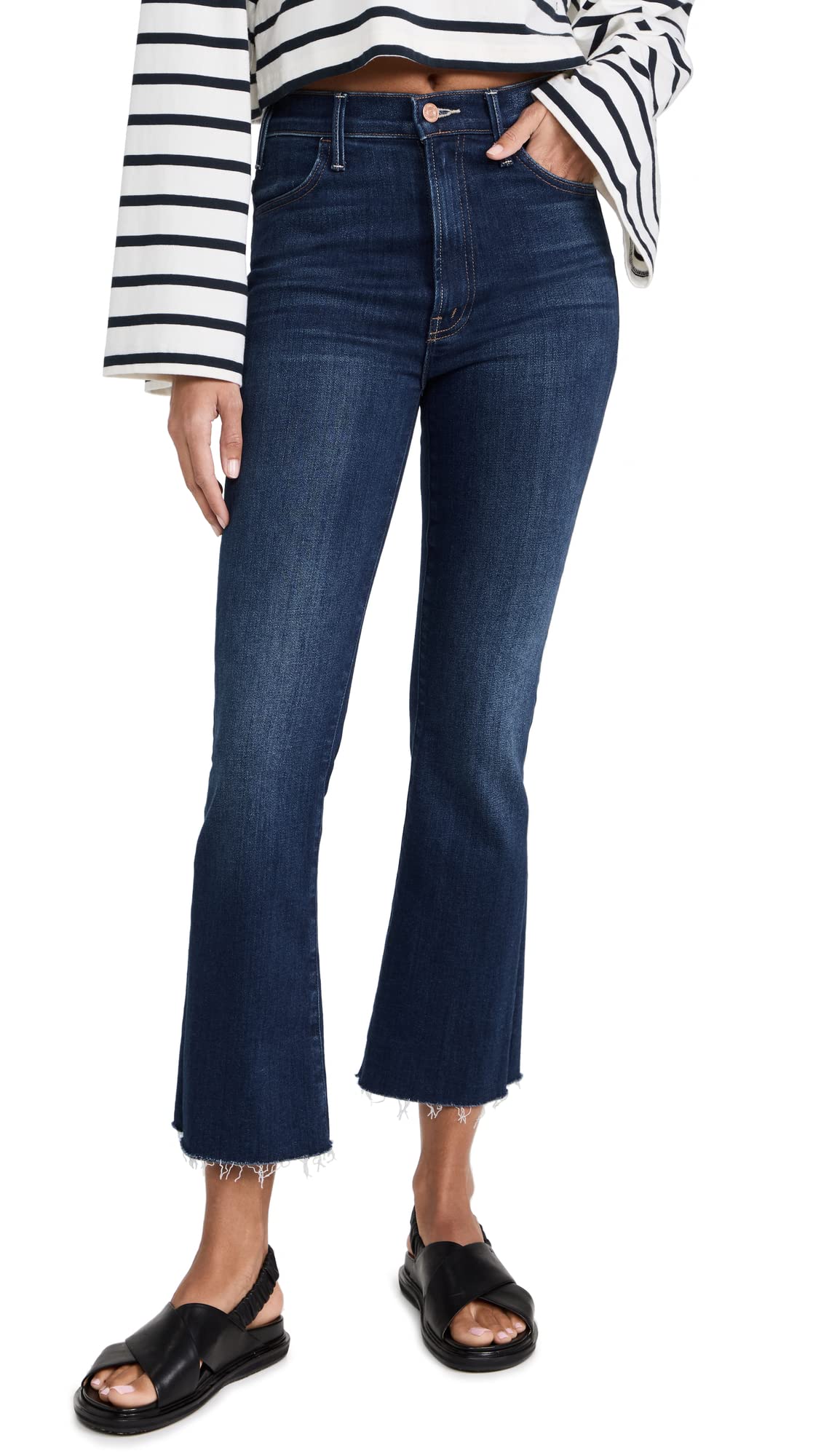 Women's The Hustler Distressed Ankle Jeans - Trendy Frayed Hem Denim Pants for Casual Outfits & Street Style Fashion