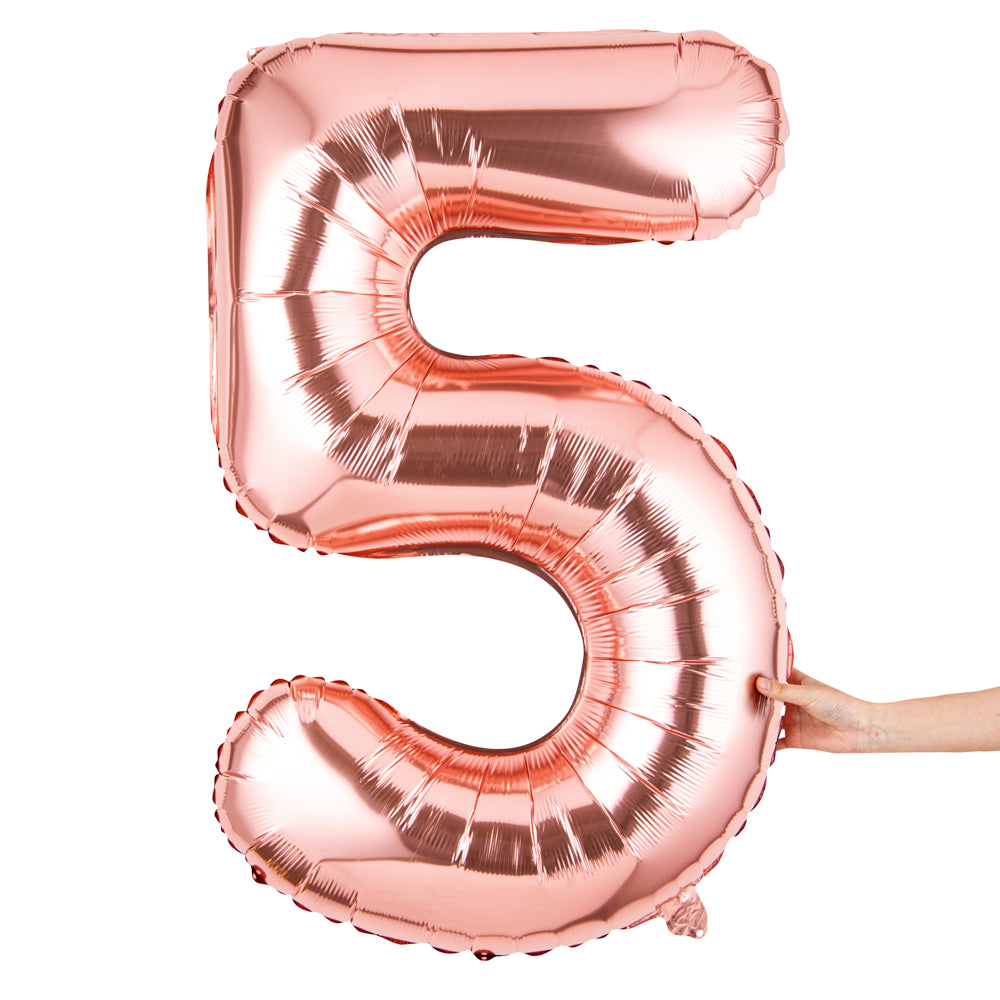 Rose Gold Mylar Number 5 Balloon - 40 Inch Large Foil Balloon for Birthday Party Decorations, Anniversary, Baby Shower & Wedding Celebrations - 1 Count Box