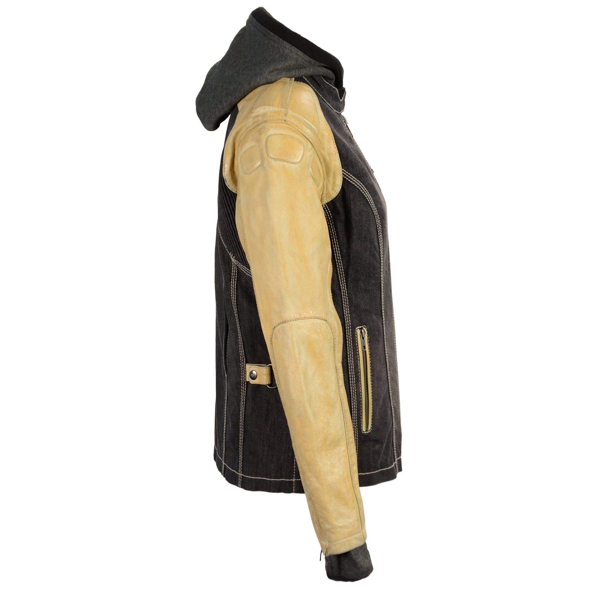 Milwaukee Leather MDL2005 Women's Hooded Two-Tone Black & Beige Denim Leather Scuba Jacket - Stylish Outerwear for Casual Wear & Motorcycle Riding