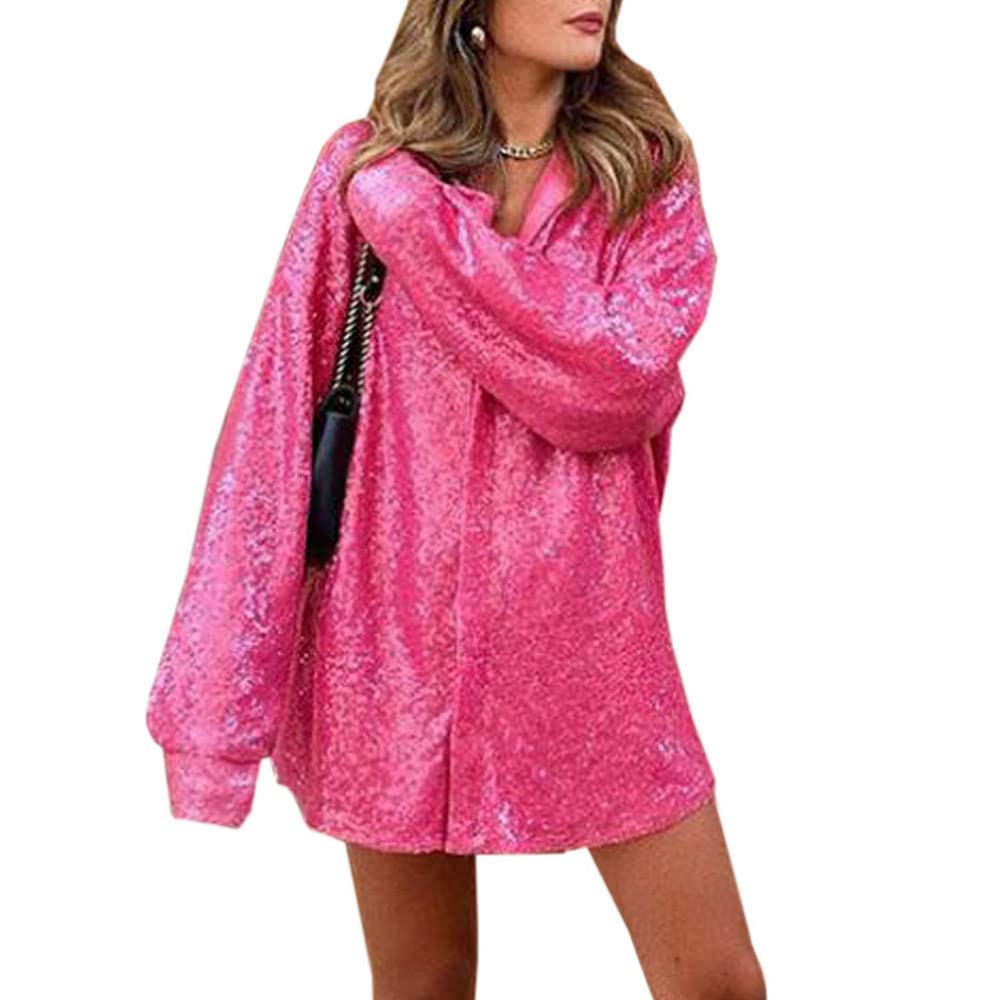 Sparkly Sequin Button Down Shirt for Women - Y2K Glitter Blouse with Lapel & Long Sleeves, Oversized Cardigan Top for Clubwear & Party Outfits | Perfect for Night Out, Festival, and Special Occasions
