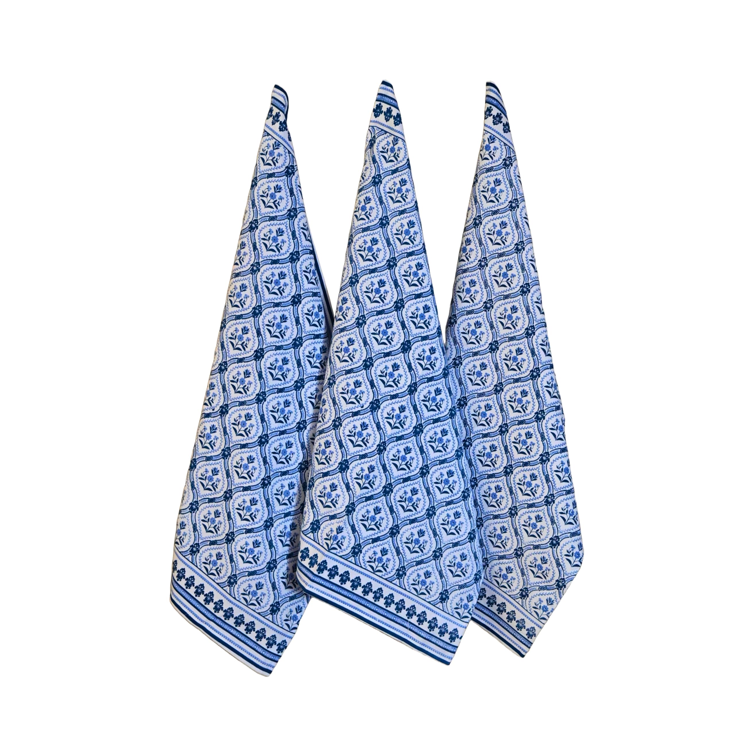 FINGERCRAFT 6-Pack Cotton Kitchen Towels - Soft, Absorbent for Home & Kitchen - Blue Damask 20x30in