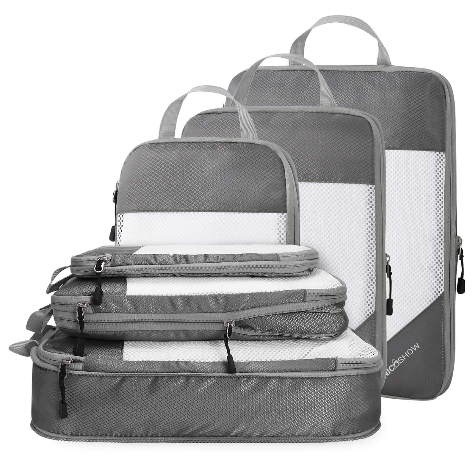 6-Piece Set of Compression Packing Cubes for Travel - Lightweight, Space-Saving Luggage Organizers with Compression Zippers | Perfect for Women's Travel Essentials, Business Trips & Vacation Packing (Grey)