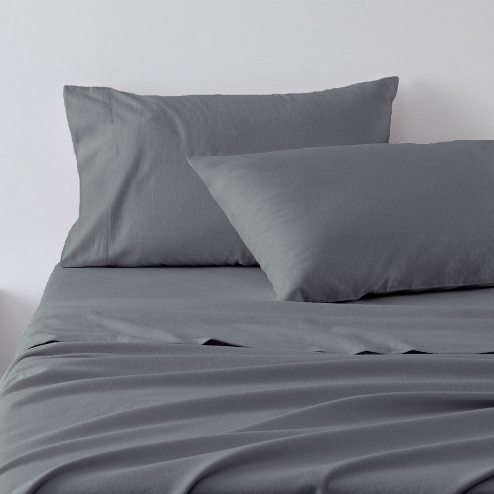 Abrazo 100% Cotton Flannelette Sheet Set - Charcoal Gray Super King Size (50cm) | Ultra Soft & Breathable Bedding for Cozy Winter Nights