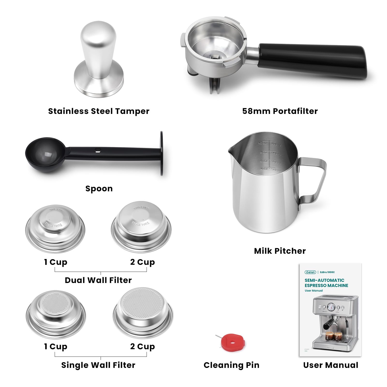 Gevi EzBru 1000C 20 Bar Professional Espresso Machine with Pressure Gauge & Milk Frother - Adjustable Temperature & Shot Volume for Latte, Cappuccino - Perfect for Home Baristas & Coffee Shops
