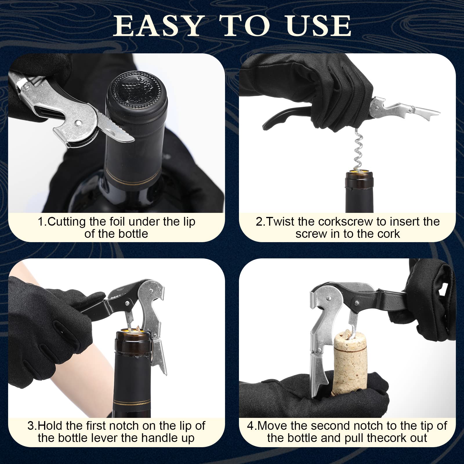 Heavy Duty Waiter's Corkscrew Wine Opener - Double Hinged Design with Foil Cutter - Professional Wine Key Bottle Opener for Bartenders, Servers & Sommeliers - Perfect for Restaurants, Bars & Home Wine Tasting (Black, 60)