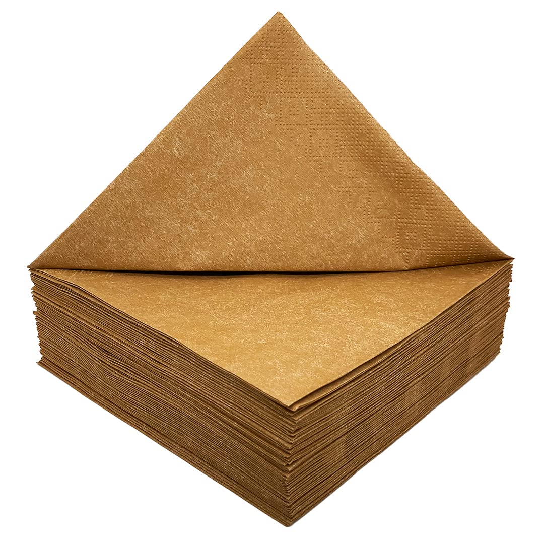 Eco-Friendly Brown Paper Napkins by Kissymix - 50 Pack Triple Layer Compostable Kraft Tissue Serviettes for Birthday, Wedding, Christmas & Dinner Parties | Sustainable Tableware for Home, Restaurant & Catering Events