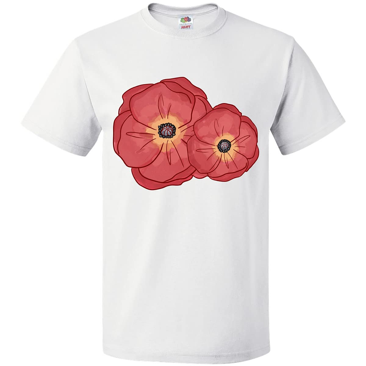 Inktastic Red Poppy Flowers T-Shirt for Women - Soft Cotton Vintage Floral Graphic Tee - Casual Summer Outfit & Gardening Apparel