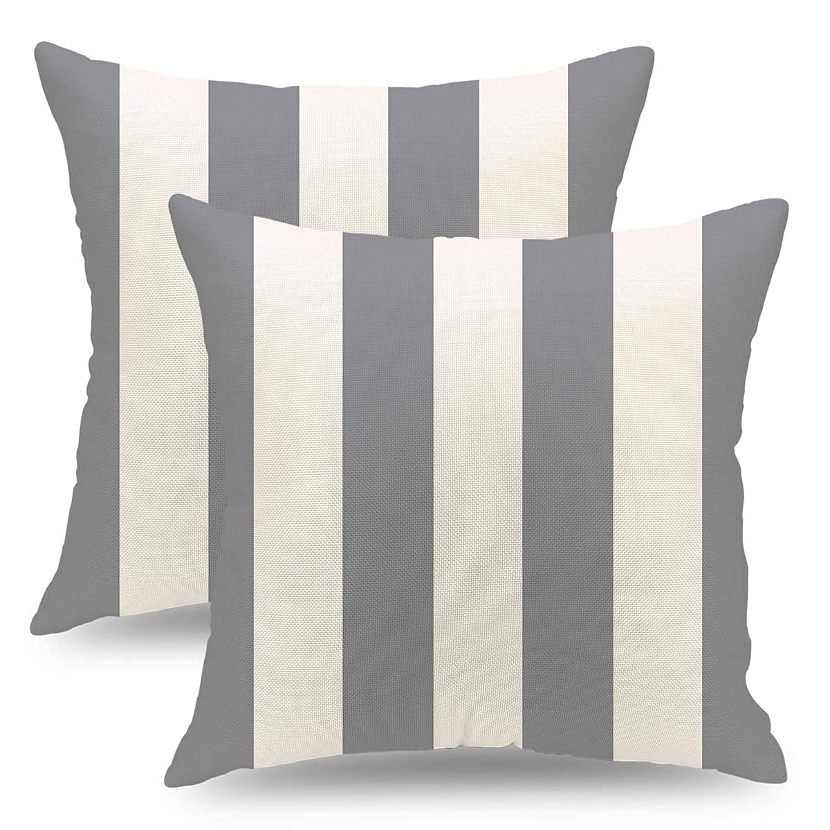 Set of 2 Grey and White Striped Linen Throw Pillow Covers 18x18 Inch - Modern Farmhouse Square Decorative Cushion Cases for Sofa, Couch, Bed & Living Room - Perfect for Home Decor, Cozy Reading Nook & Seasonal Styling
