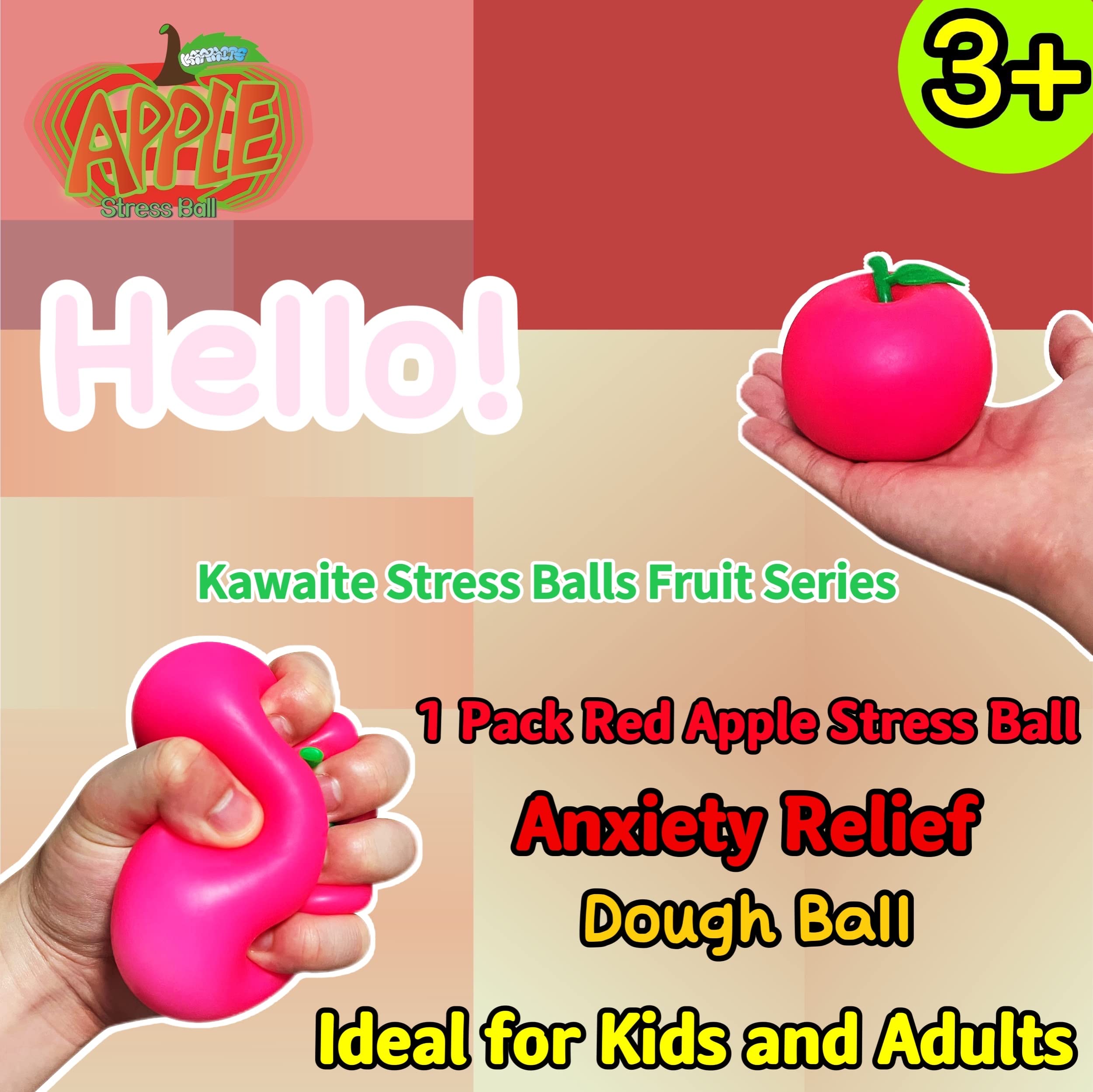 Stress Relief Squishy Apple Fidget Toys for Kids & Adults - Soft Stretchy Squeeze Ball for Anxiety Relief, Focus Improvement & Sensory Play - Fun Easter Basket Stuffers & Party Favors (Pack of 1) - Perfect for Classroom, Office & Travel Stress Relief