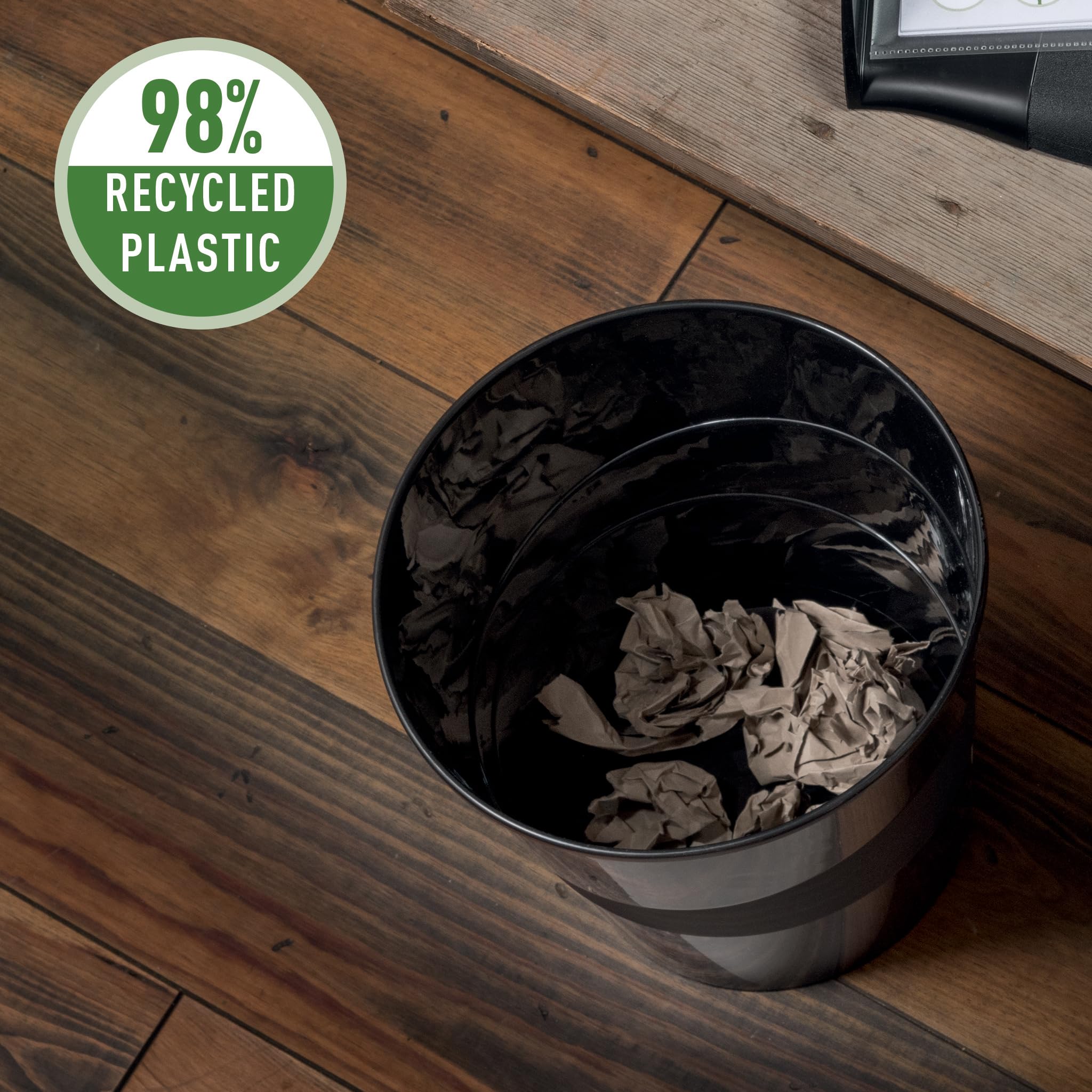 Leitz Cestino Gettacarte 15L Recyclable Waste Bin - 100% Recycled, Zero Impact, Blue Angel Certified, Recycle Series, Black (53280095) - Ideal for Office, Home & Eco-Friendly Workspaces