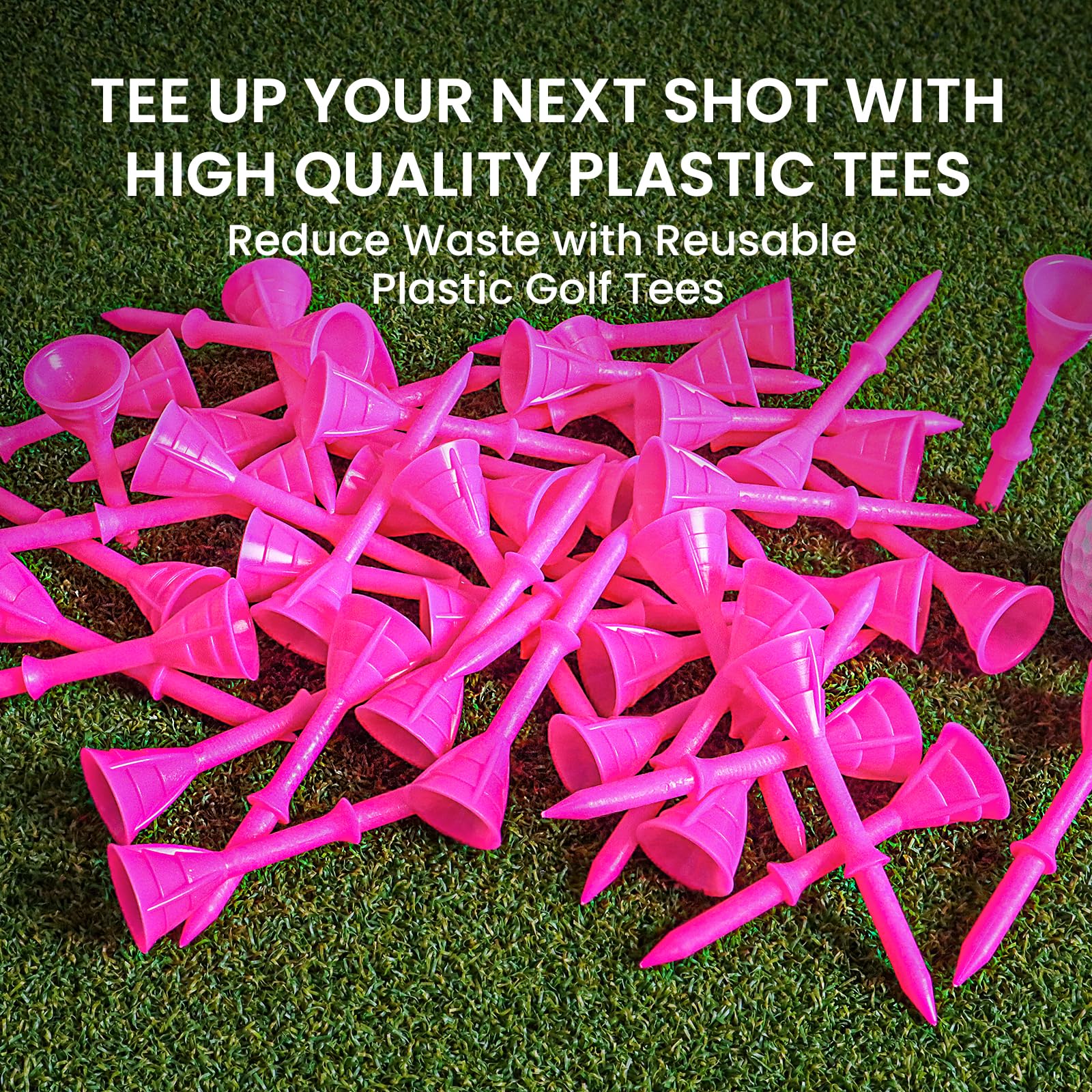 Unbreakable Pink Golf Tees Bulk Pack - 25/50 Reusable Plastic Golf Tees with Gift Box | Anti-Slip Big Cup Design Reduces Friction | Perfect for Outdoor Golf Training & Driving Range Practice