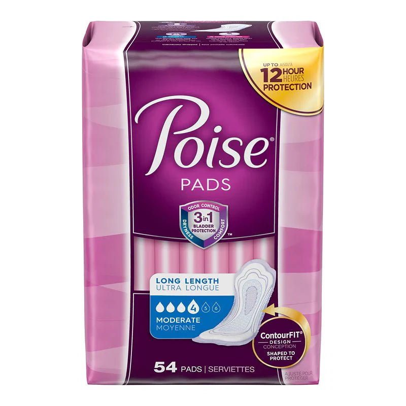 POISE Original Moderate Absorbency Incontinence Pads for Women, 54 Count - Non-Winged, Ultra-Thin & Discreet Protection for Light Bladder Leakage - Perfect for Daily Use, Travel & Active Lifestyles