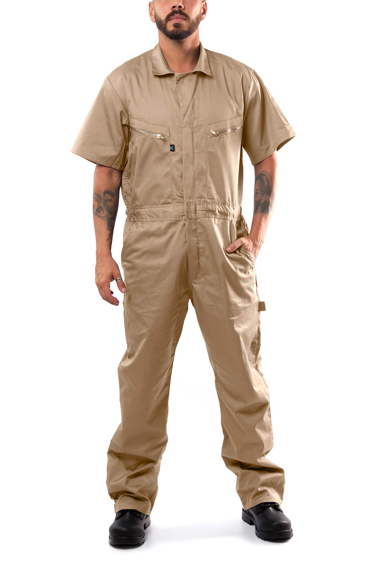 Kolossus Men's Short Sleeve Coveralls - Breathable Blended Fabric with Zippered Front & Utility Pockets - Durable Work Jumpsuit for Mechanics, Farmers & DIY Projects