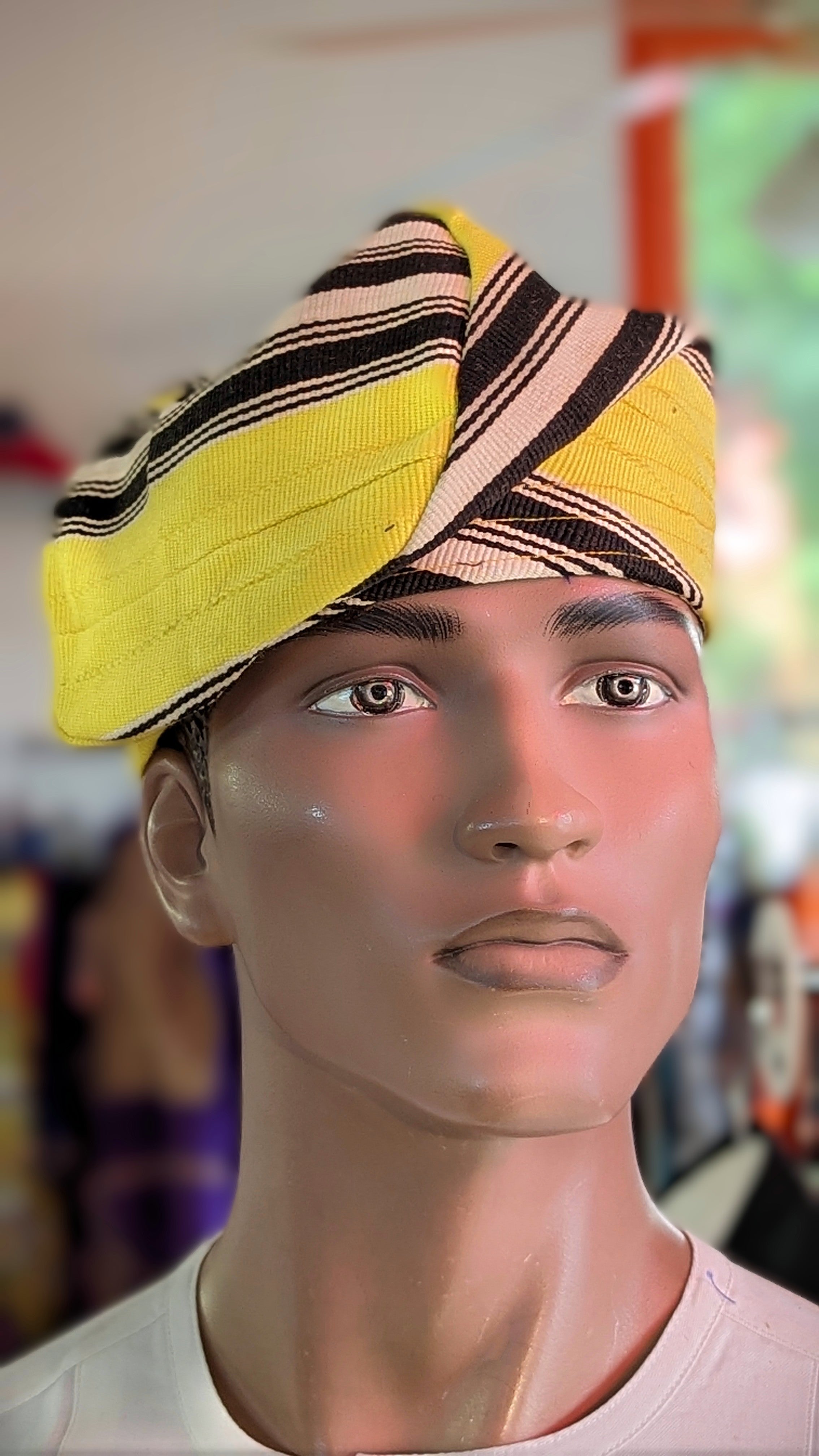Dupsie's Adebayo Yellow and Black Aso Oke Fila Kufi Cap Hat for Men - Traditional Nigerian Headwear for Weddings, Parties & Cultural Events - DPHYBS4