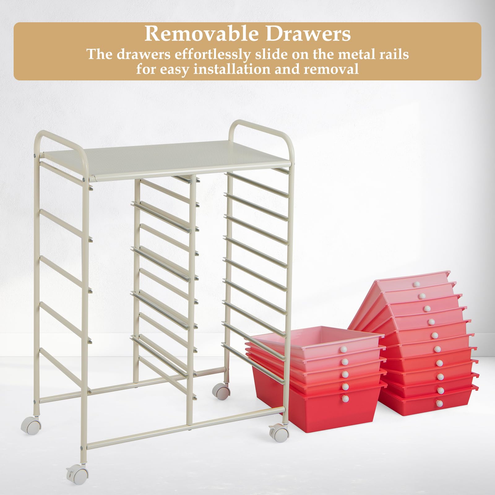 HAPPYGRILL 15-Drawer Rolling Storage Cart Organizer - Mobile Utility Cart with Wheels for Office, School, Home & Workshop - Perfect for Organizing Tools, Paper, Supplies & Stationery