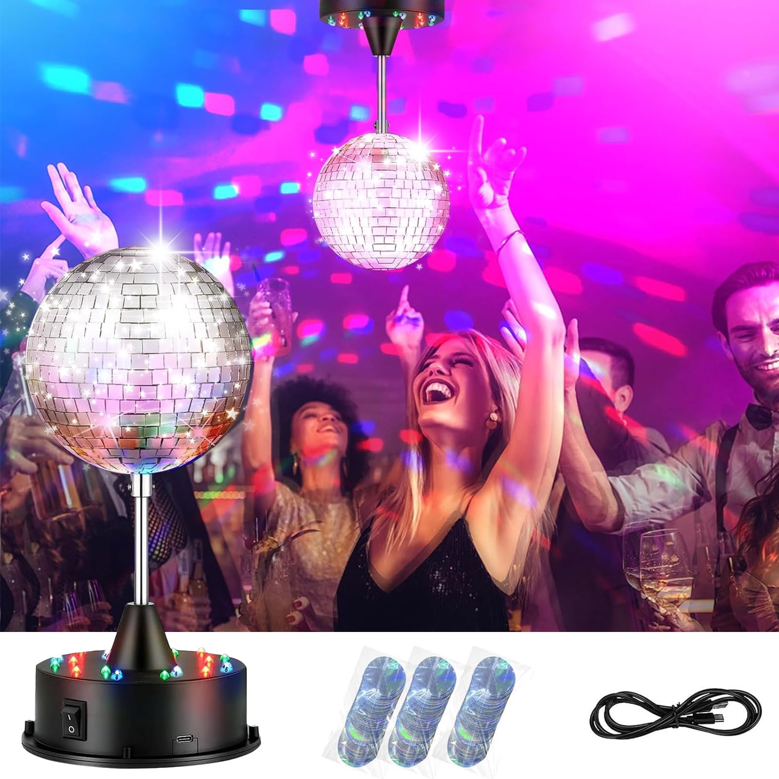 5 Inch Mirror Disco Ball Light - 360° Rotating Party Lights with Diffuser for Christmas, Birthday & Halloween Decorations | Perfect for Indoor Parties, Nightclubs & Home Disco Dance Nights