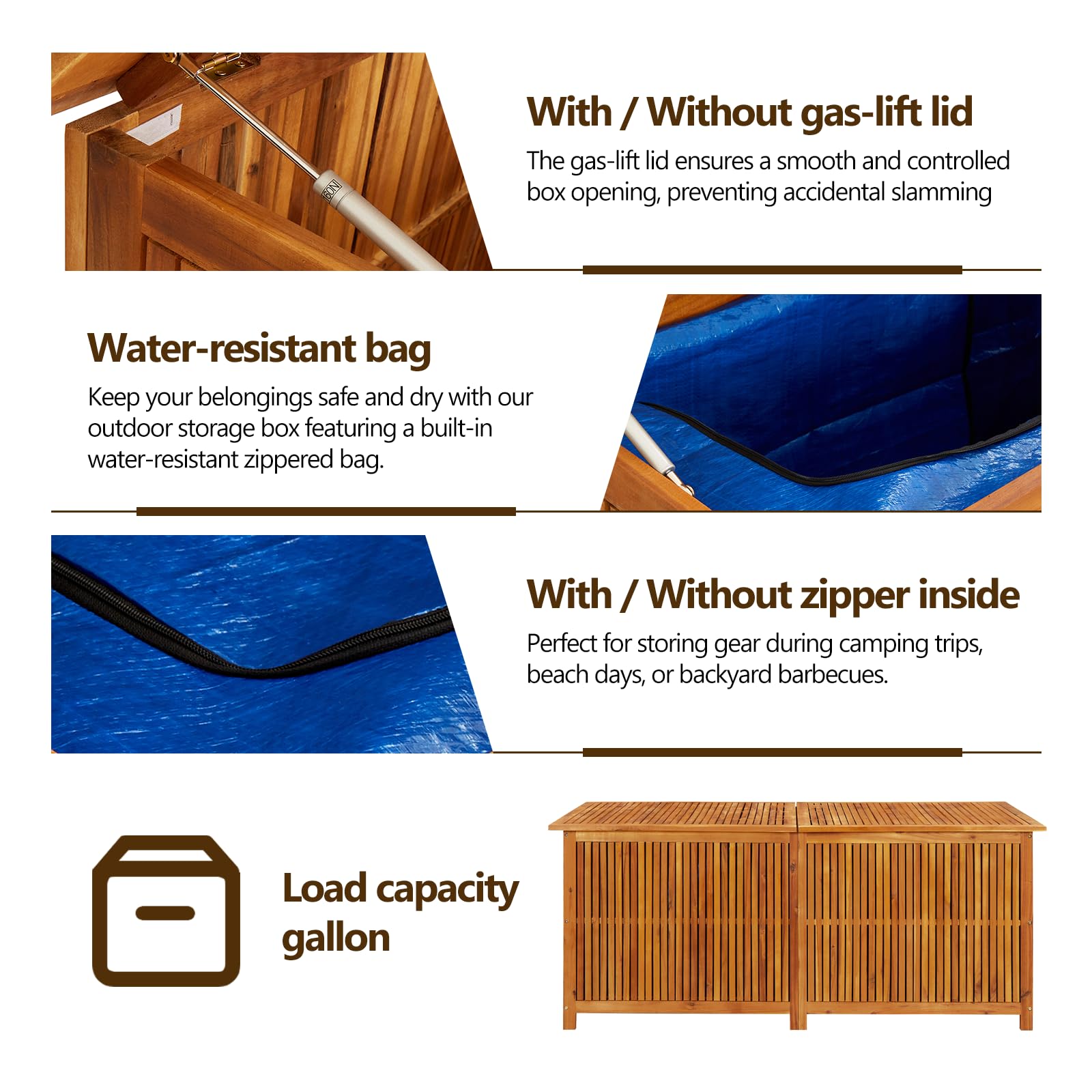 Premium Acacia Wood Outdoor Storage Box with Gas-Lift Lid - 68.9