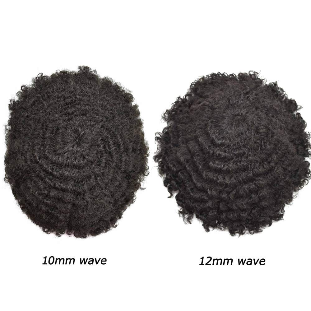 Afro Toupee for Black Men - Lace Front Replacement System with Poly Kinky Curly Human Hair - Injected PU Base - Natural Black Hairpiece for Daily Wear & Special Occasions