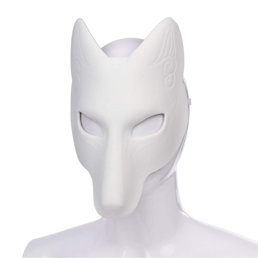 PRETYZOOM DIY Fox Mask - Blank Kitsune Kabuki Mask for Halloween Cosplay, Masquerade Party & Photo Props | Japanese Style PU Fox Costume Accessory for Women & Men | Perfect for Cosplay Events, Theater Performances & Themed Parties