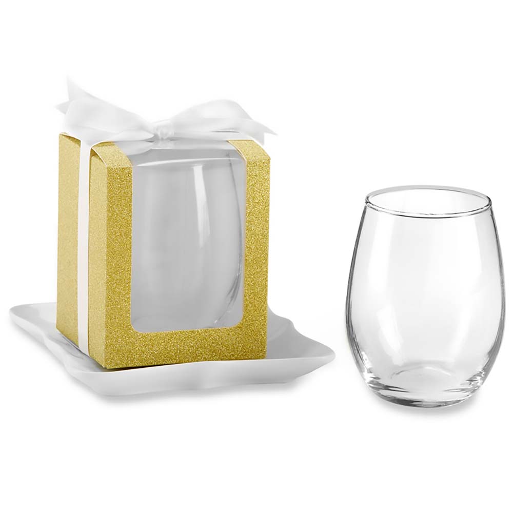 Premium 15 oz Gold Glassware Gift Box Set of 12 - Elegant Ribbon-Wrapped Drinking Glasses for Weddings, Parties & Special Occasions