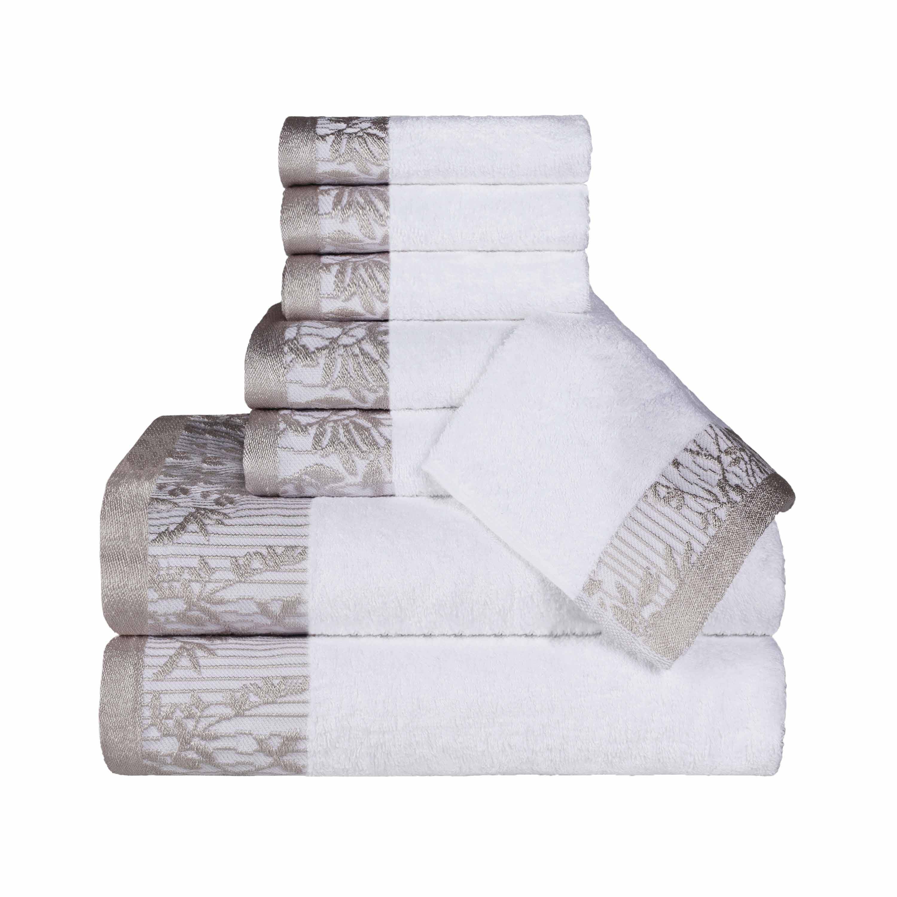 Premium Wisteria Cotton Floral Embroidered Jacquard Border 8-Piece Bath Towel Set - Soft & Absorbent for Spa, Bathroom & Guest Use