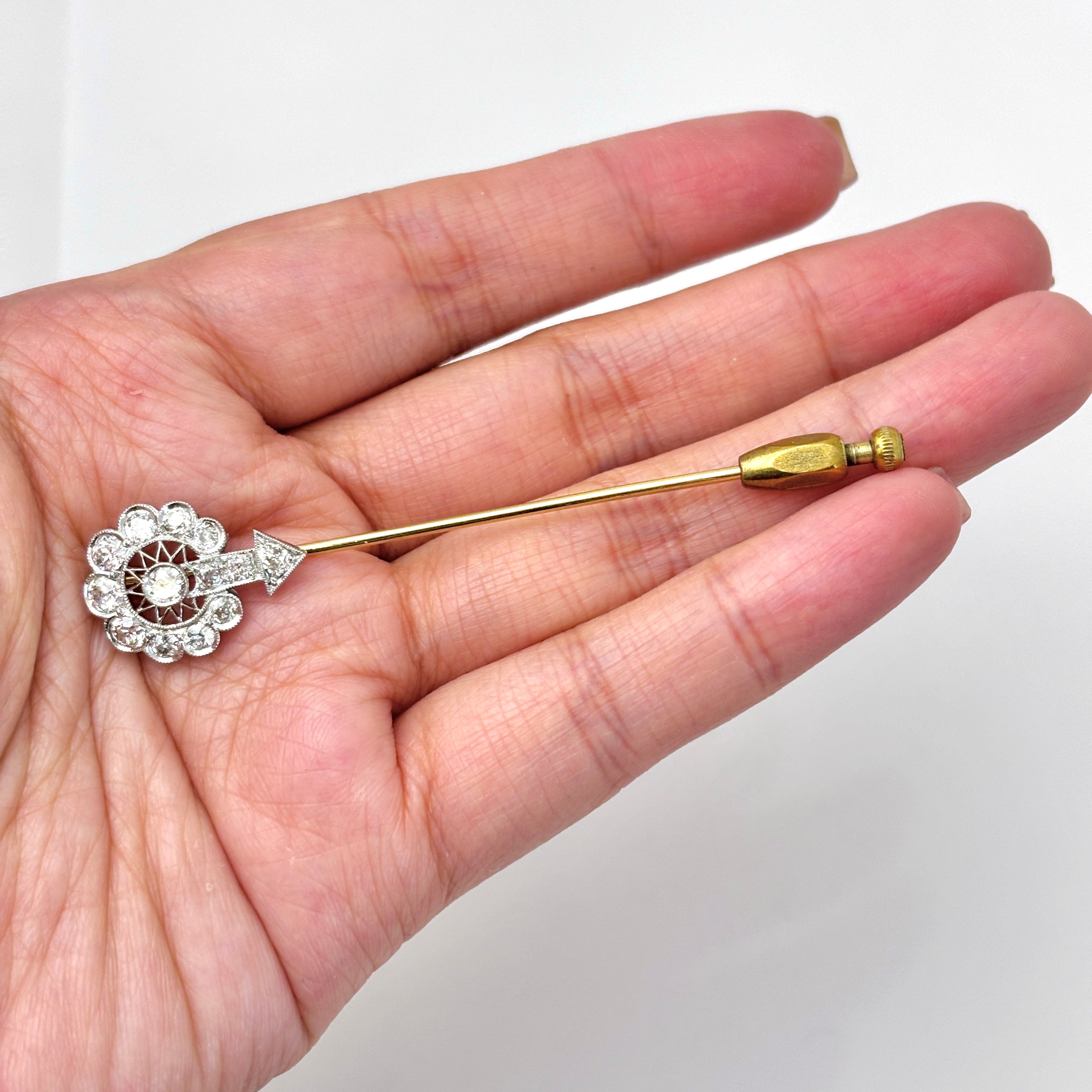 Antique 18k Yellow & White Gold Vintage European Cut Diamond Brooch - 1.42ctw (1.5x7.5cm) | Elegant Jewelry Gift for Women | Perfect for Weddings, Anniversaries & Special Occasions