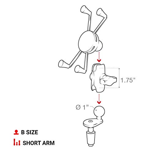 RAM RAM-B-176-A-UN10U UNPKD STEM MOUNT SHORT ARM & X-GRIP - Reliable Mount for Bicycles and Motorcycles, Ensuring Stability on Rides