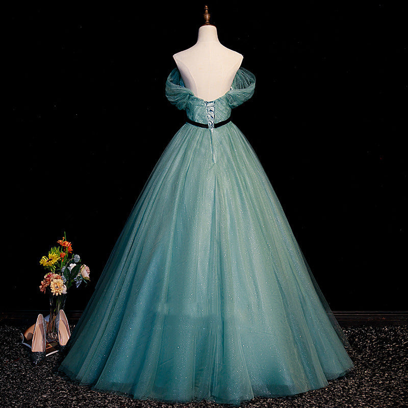 Elegant Green Off Shoulder Prom Dress - A-Line Formal Evening Ball Gown for Women - Perfect for Homecoming, Wedding Guest & Special Occasions