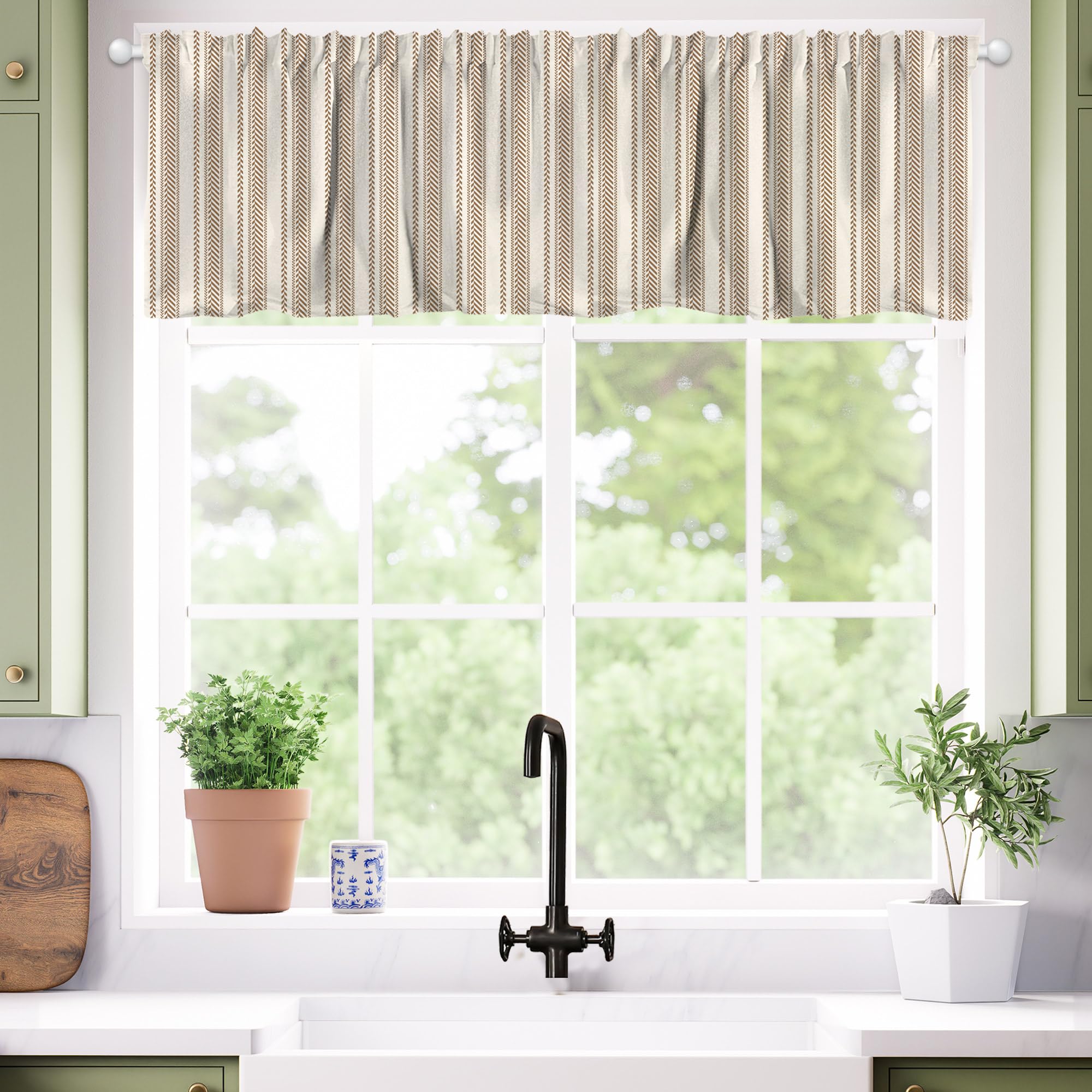 Hexagon Window Valance 54x18 Inches - Beige Kitchen Valance Curtain with Rod Pocket for Bedroom & Living Room - Elegant Home Decor for Windows, Dorm, Apartment