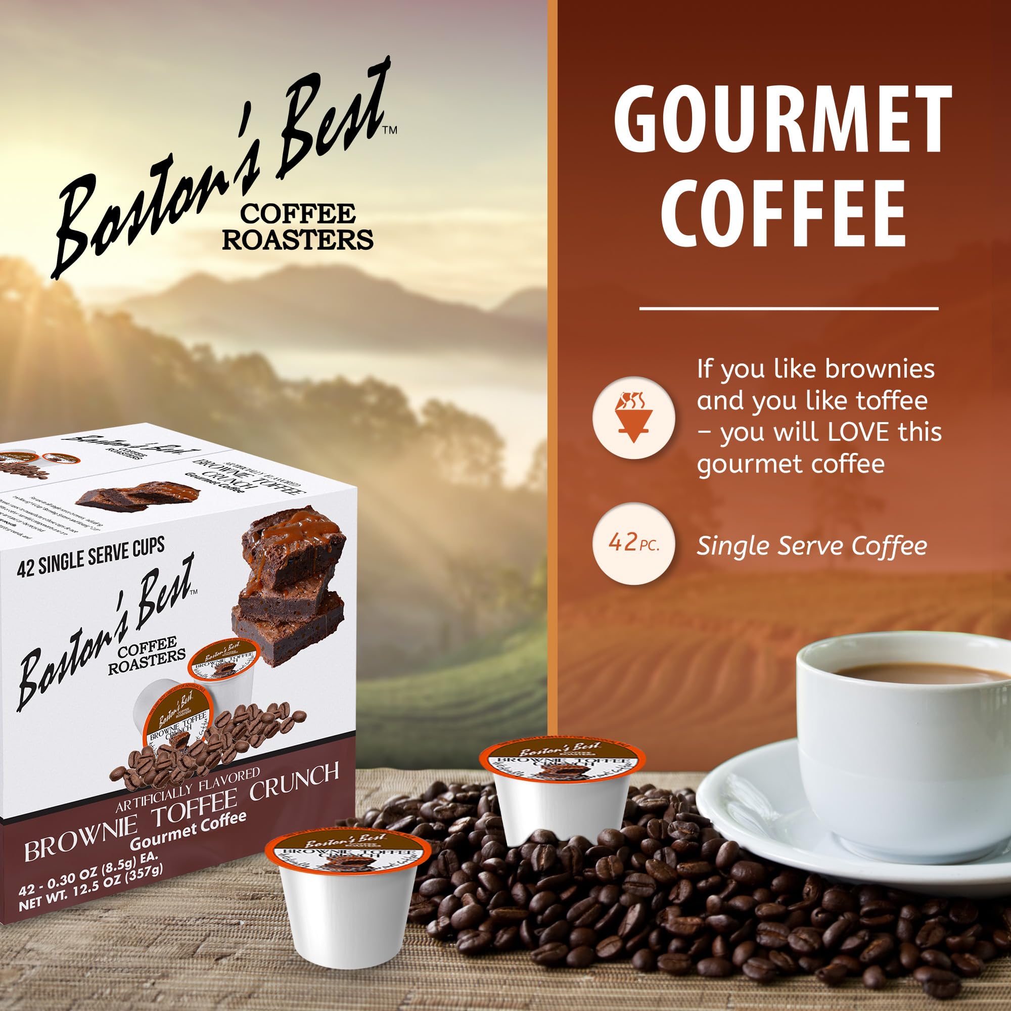 Boston’s Best Gourmet Coffee - Brownie Toffee Flavor, Medium Roast K-Cups (42 Count) for Keurig Brewers | Perfect for Office, Home & Gift Giving