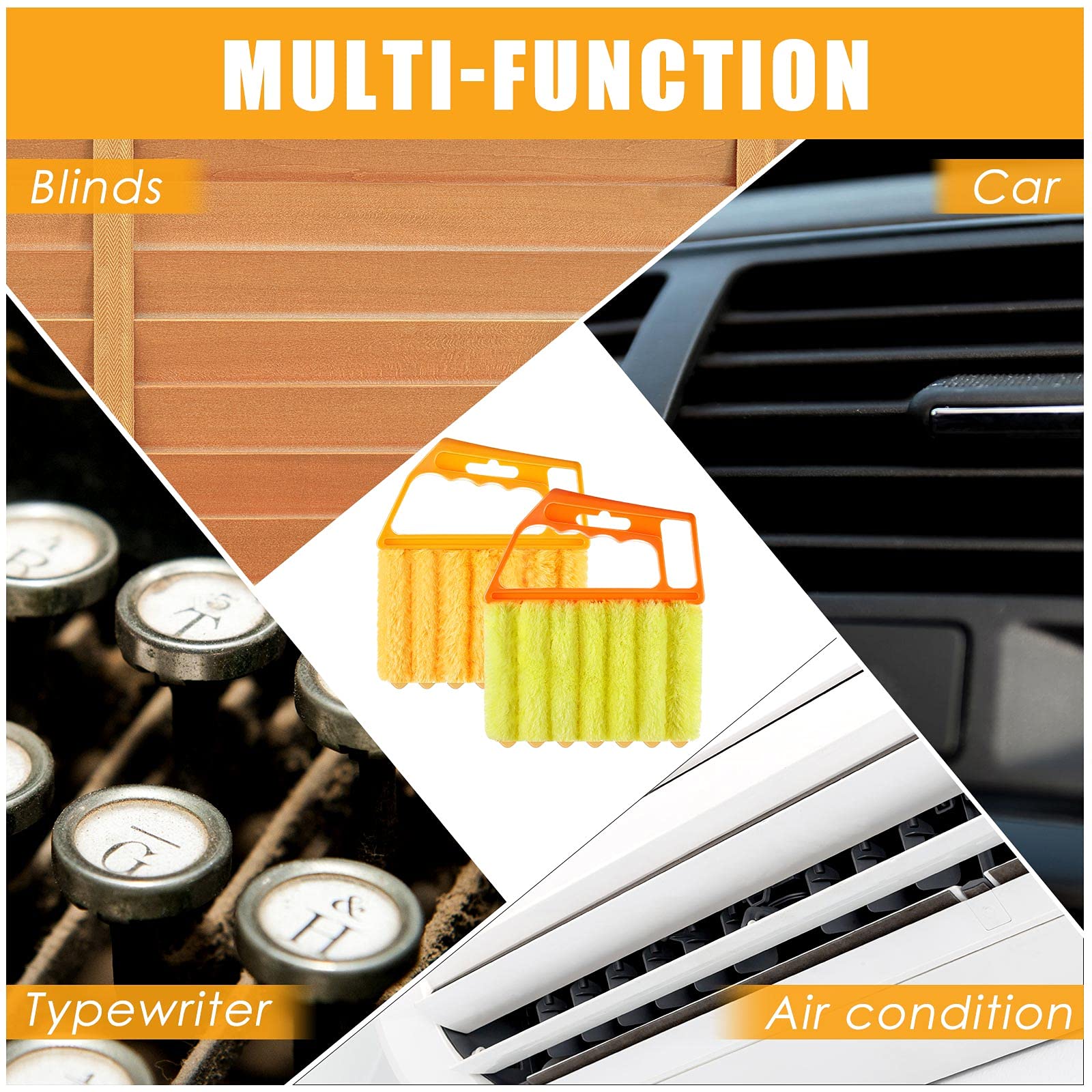 Geiserailie 2-Pack Washable 7-Finger Dusting Cleaner Tool for Window Blinds, Venetian Blinds & Air Conditioner - Mini Handheld Brush with Orange Handle - Removes Dust & Dirt from Wood Blinds, Furniture & Hard-to-Reach Areas