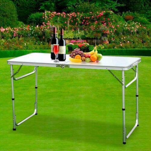 U-Kiss 4ft Aluminum Folding Picnic Table - Adjustable Height, Portable & Lightweight with Carry Handle - Perfect for Indoor/Outdoor, Camping, BBQ, Beach & Tailgating Parties